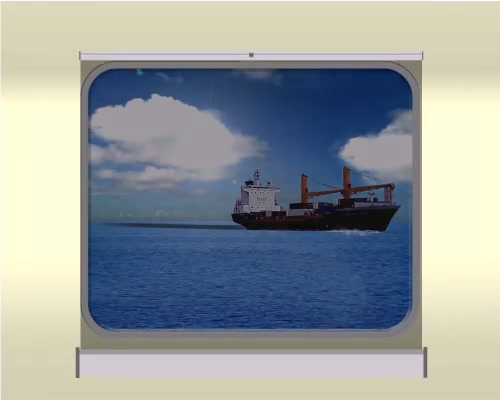 Rectangle inverted marine window with partially lowered SOLASAFE blind