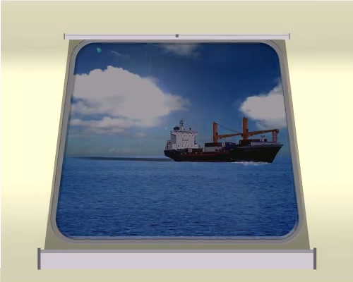 Equal inverted taper marine window with partially lowered SOLASAFE blind