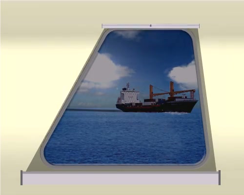 Unequal inverted taper marine window with partially lowered SOLASAFE blind