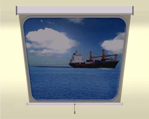 Equal taper marine window with partially lowered SOLASAFE blind