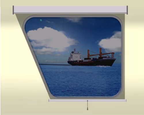 Left hand taper marine window with partially lowered SOLASAFE blind